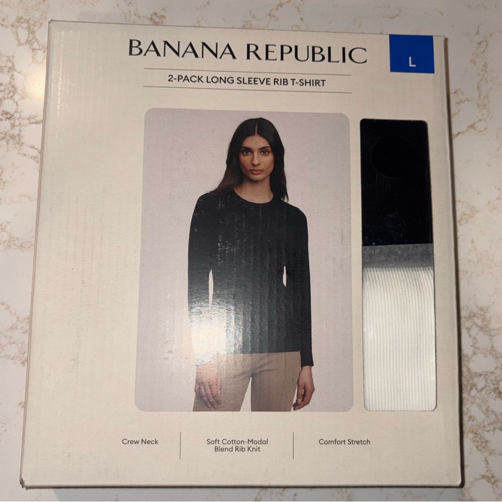 Banana Republic Rib Knit Long Sleeve T-Shirt 2-Pack Black/White  NWT